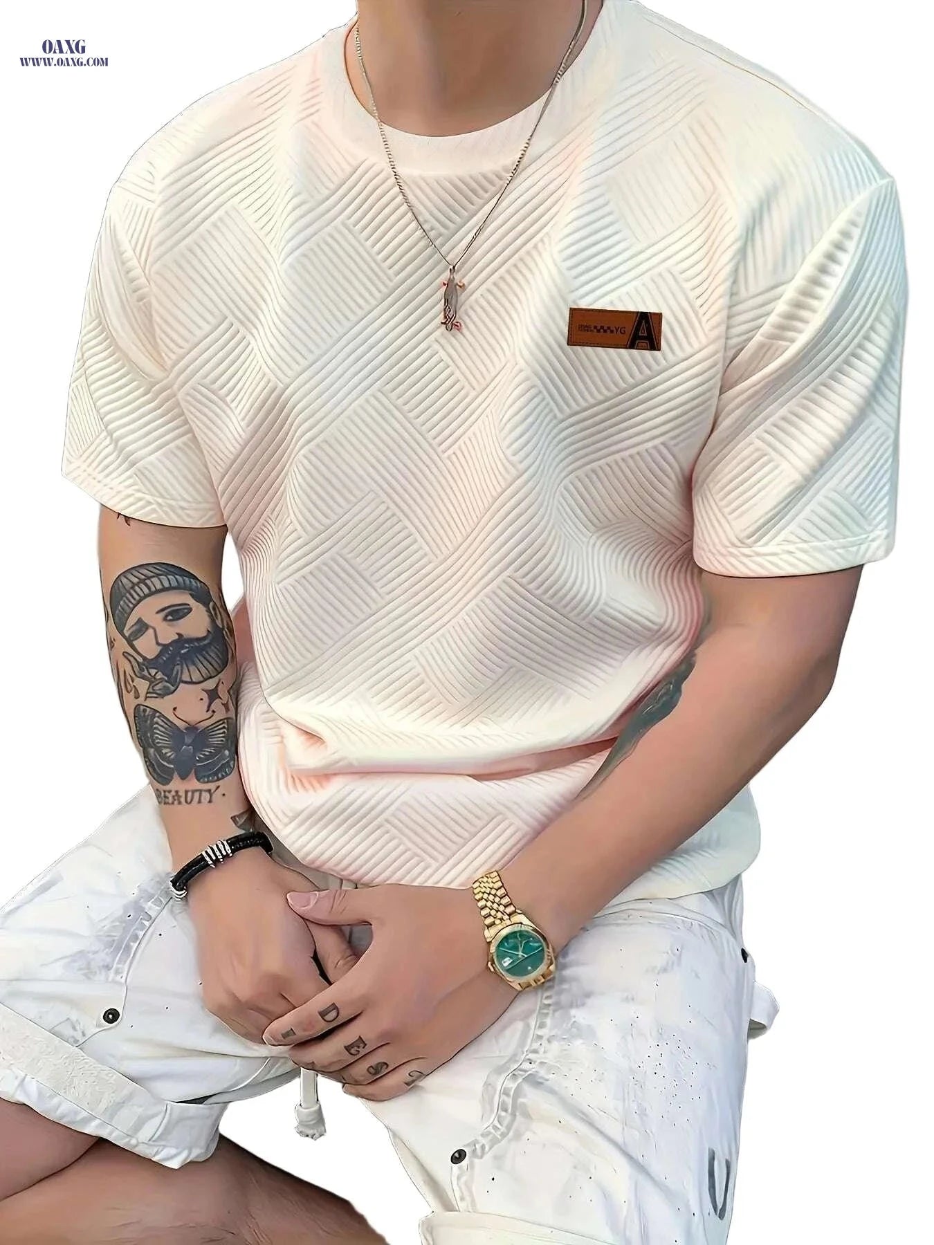 Men's Casual Short-Sleeve T-Shirt - 100% Polyester with Patterns   OAXG 