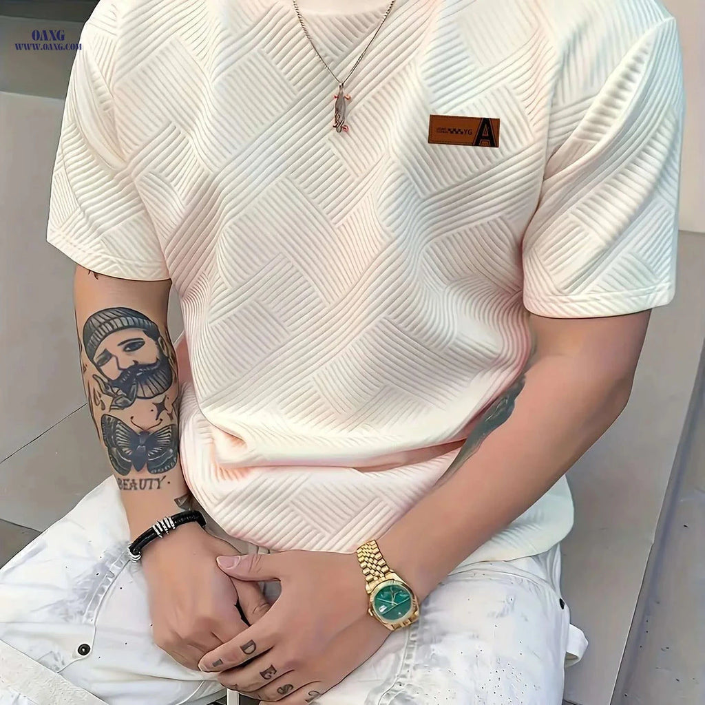 Men's Casual Short-Sleeve T-Shirt - 100% Polyester with Patterns   OAXG Apricot / S