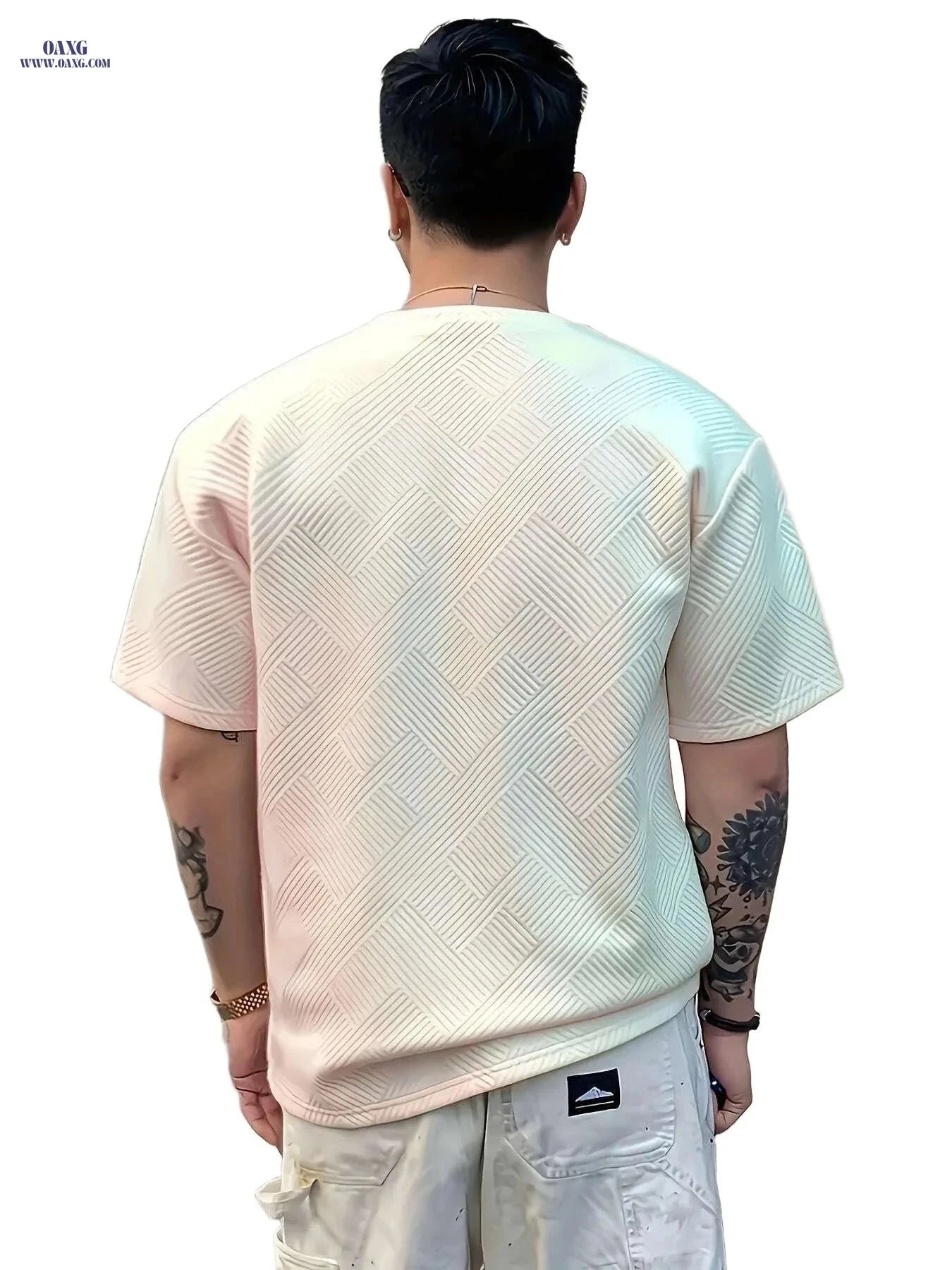 Men's Casual Short-Sleeve T-Shirt - 100% Polyester with Patterns   OAXG Apricot / S