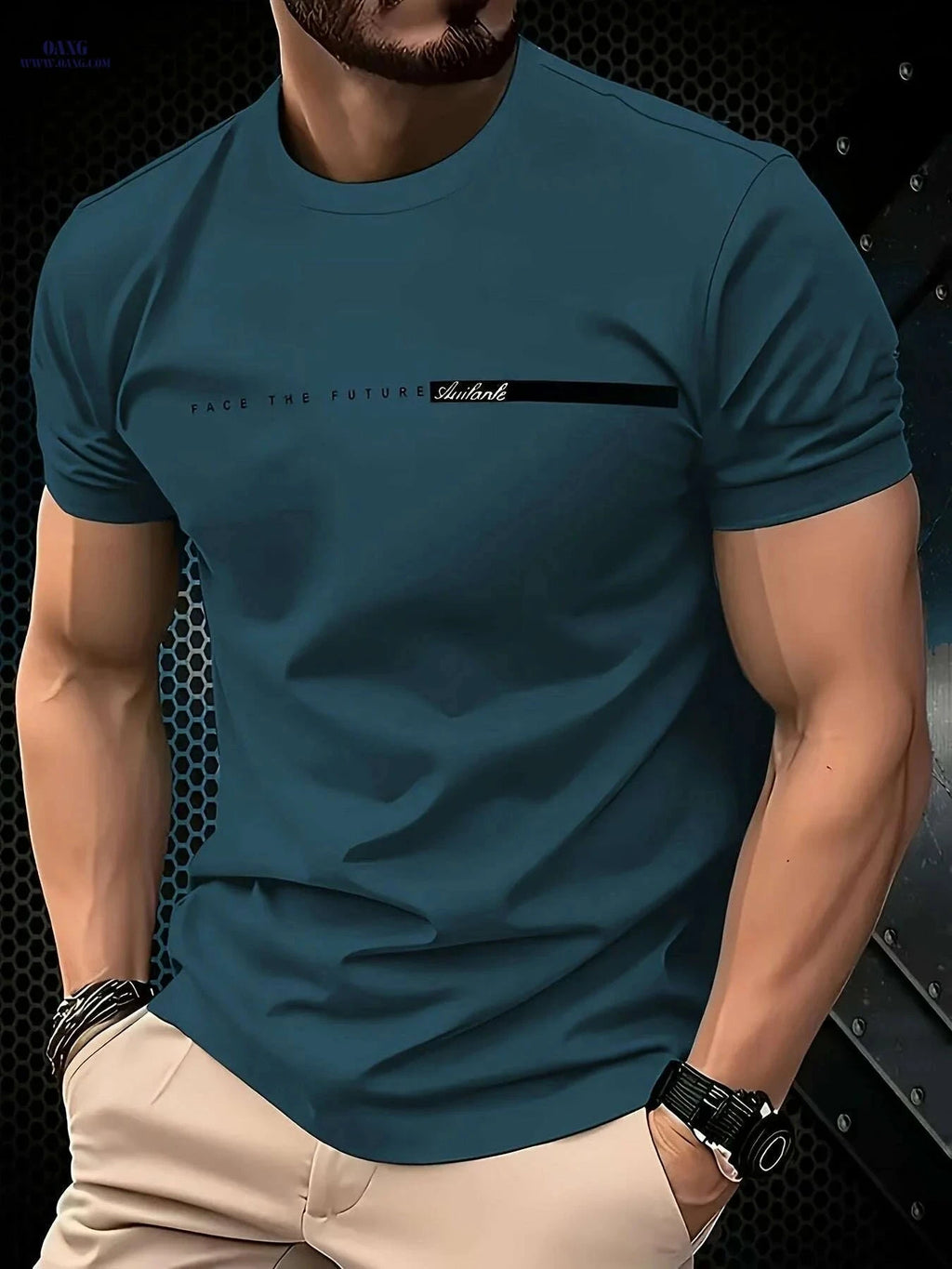 Men's Casual Short Sleeve T-Shirt - "Face the Future" Print, Lightweight   OAXG Mixed Color / S