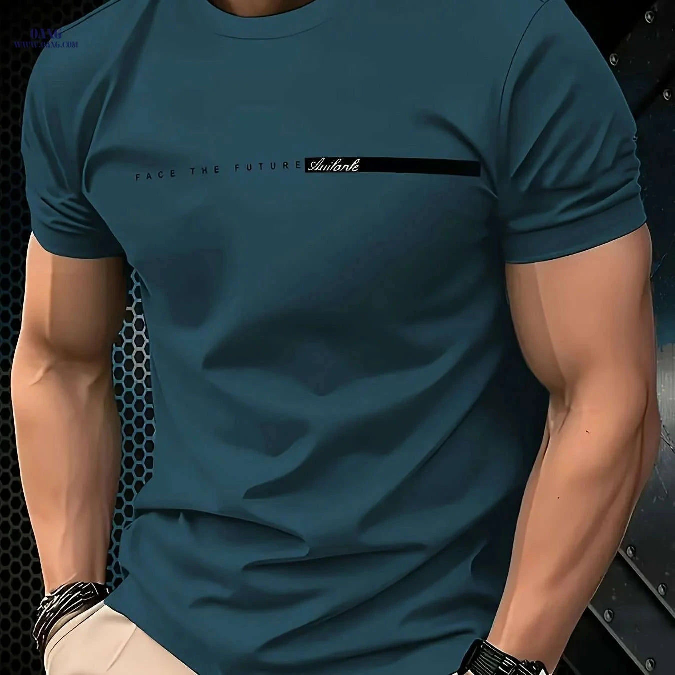 Men's Casual Short Sleeve T-Shirt - "Face the Future" Print, Lightweight   OAXG Mixed Color / S