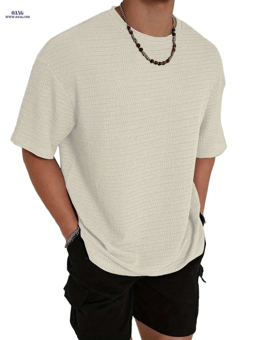 Men's Casual Short Sleeve T-Shirt - Loose Fit for Summer Comfort   OAXG Khaki / S