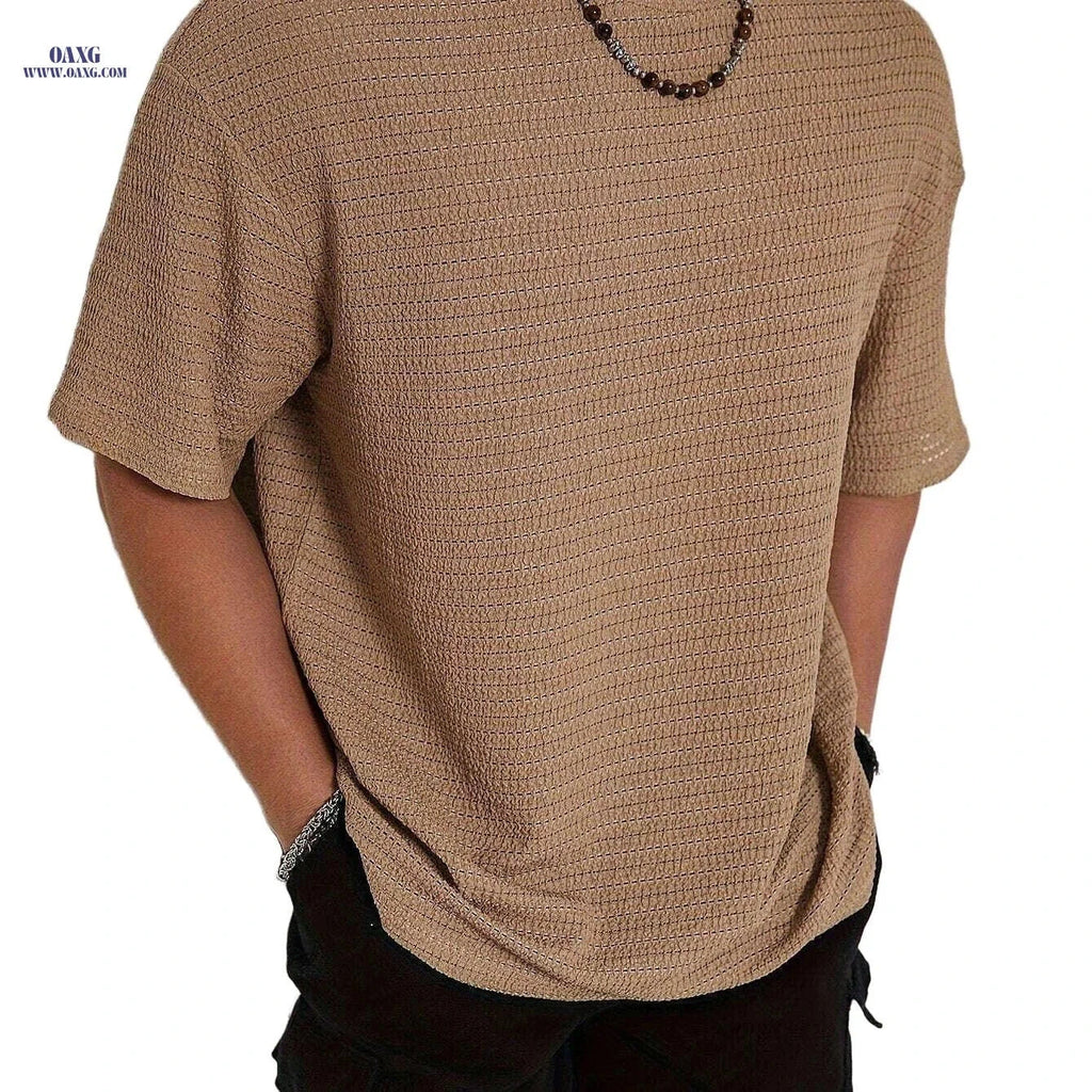 Men's Casual Short Sleeve T-Shirt - Loose Fit for Summer Comfort   OAXG Khaki / S