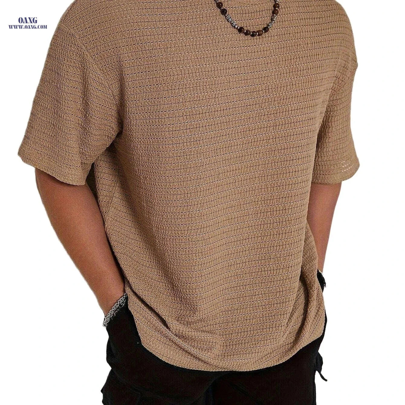 Men's Casual Short Sleeve T-Shirt - Loose Fit for Summer Comfort   OAXG Khaki / S