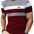 Men's Casual Short Sleeve T-Shirt - Striped Mountain Graphic Tee   OAXG Deep Red / S