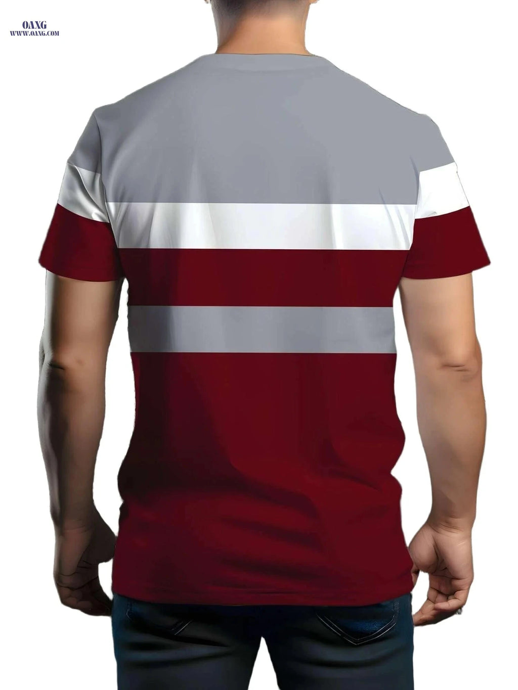 Men's Casual Short Sleeve T-Shirt - Striped Mountain Graphic Tee   OAXG Deep Red / S