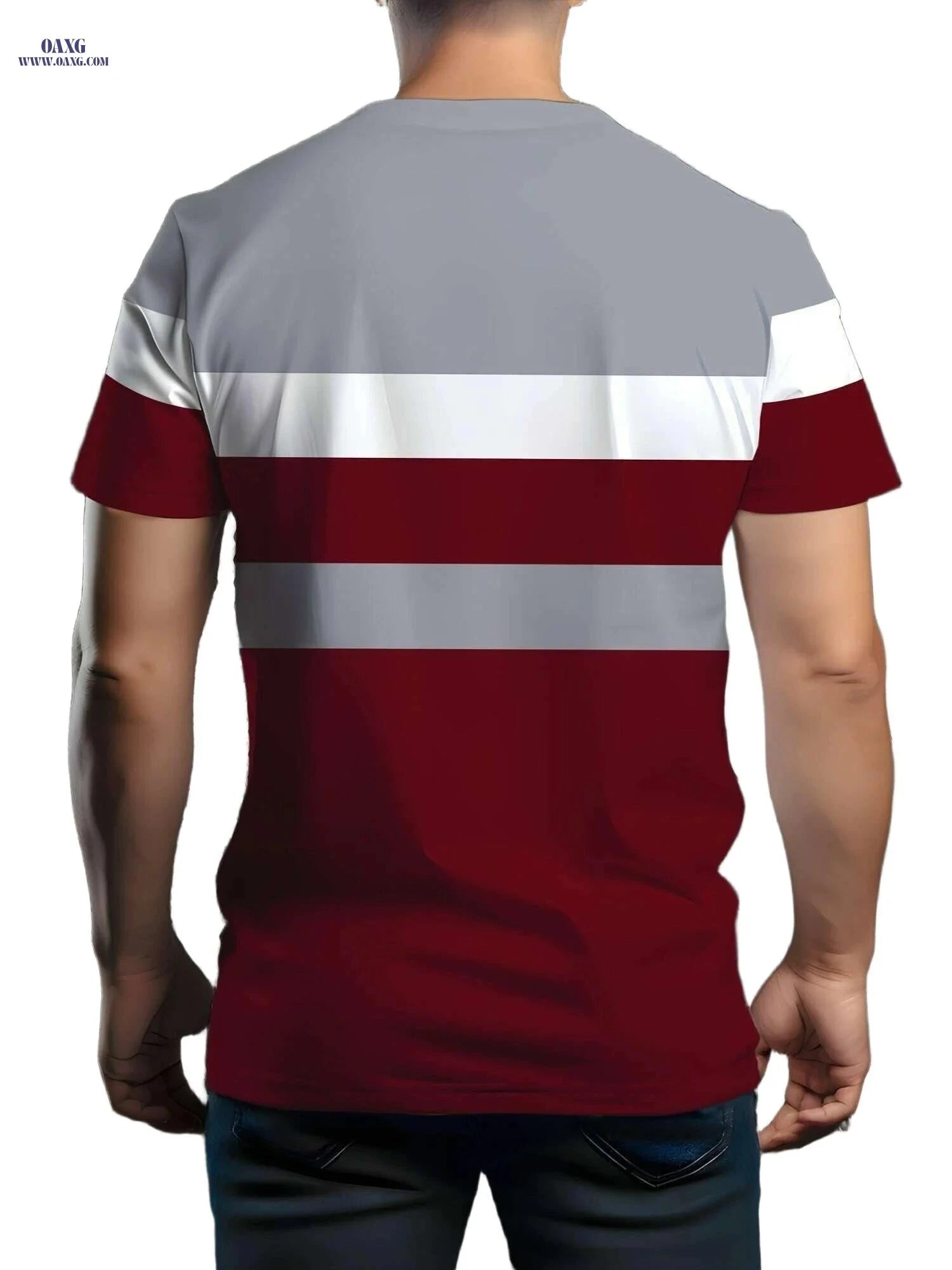 Men's Casual Short Sleeve T-Shirt - Striped Mountain Graphic Tee   OAXG Deep Red / S