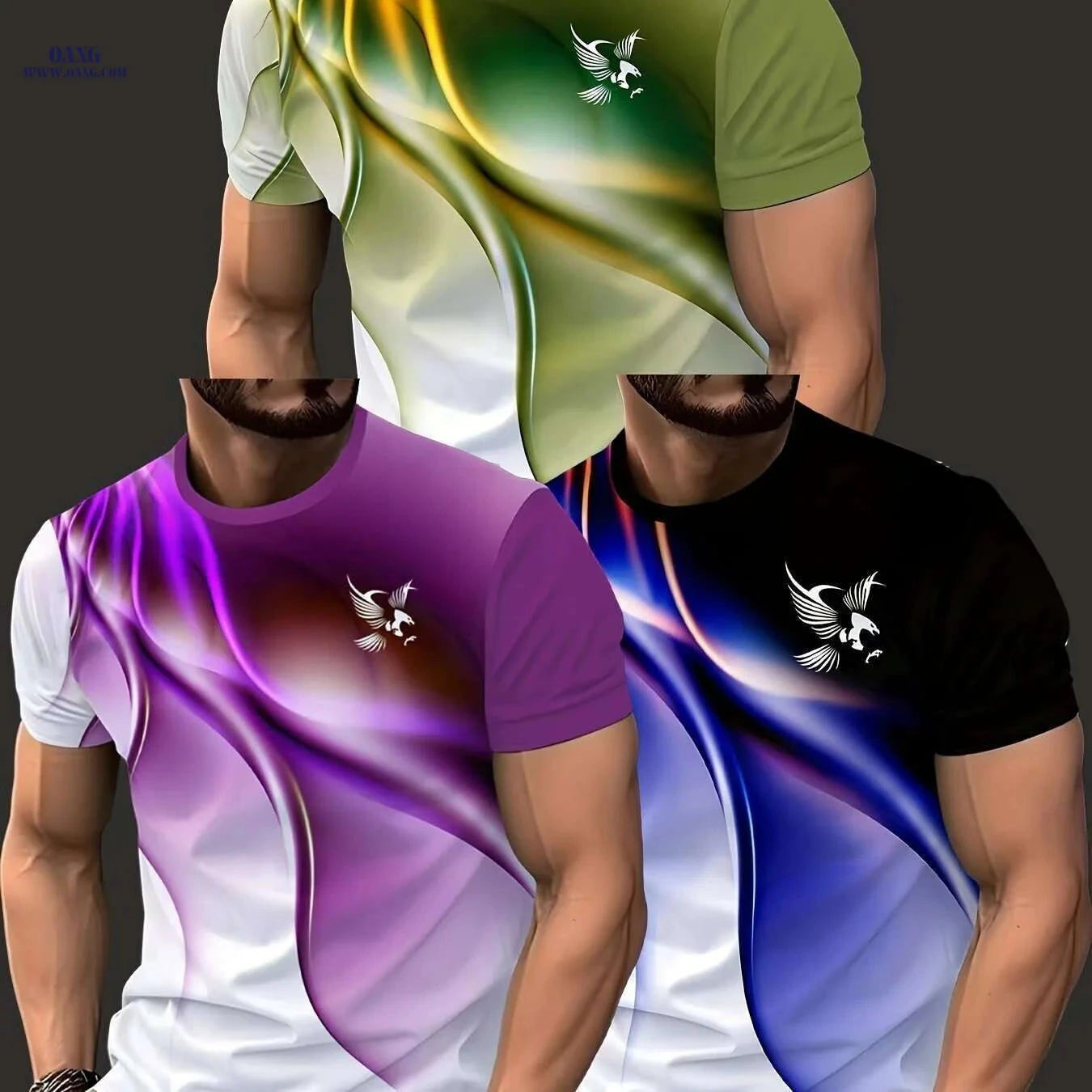 Men's Casual Short Sleeve T-Shirts - Vibrant Geometric Bird Design   OAXG 