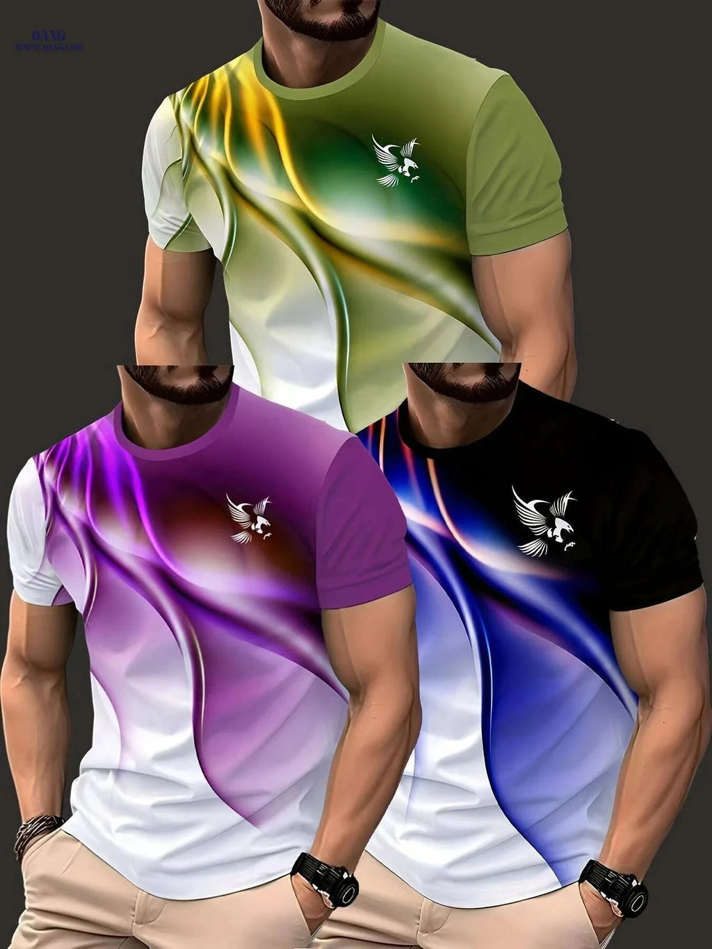 Men's Casual Short Sleeve T-Shirts - Vibrant Geometric Bird Design   OAXG Mixed Color / S