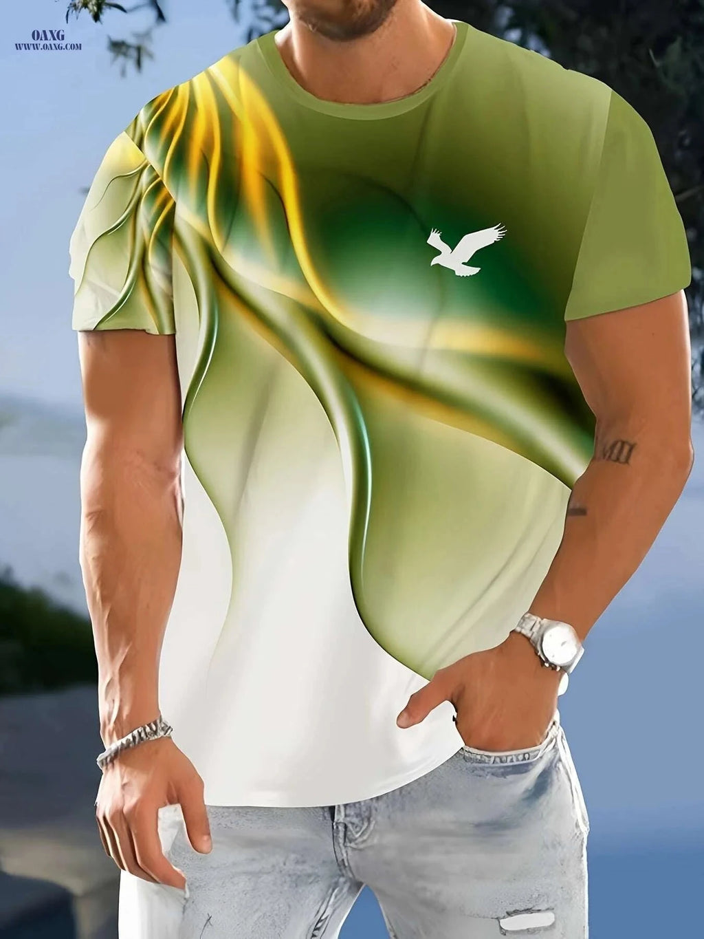 Men's Casual Short Sleeve T-Shirts - Vibrant Geometric Bird Design   OAXG Mixed Color / S