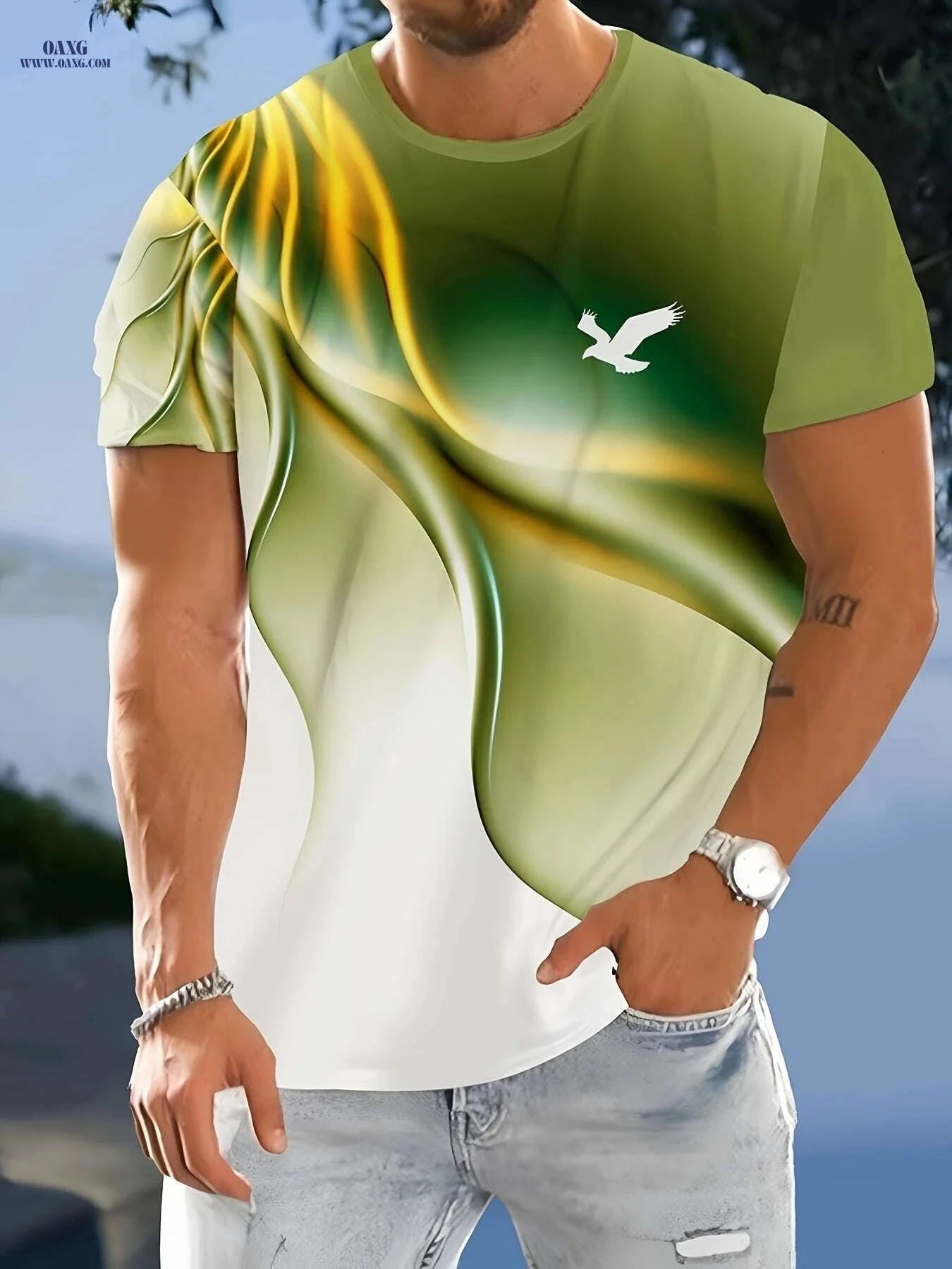Men's Casual Short Sleeve T-Shirts - Vibrant Geometric Bird Design   OAXG Mixed Color / S