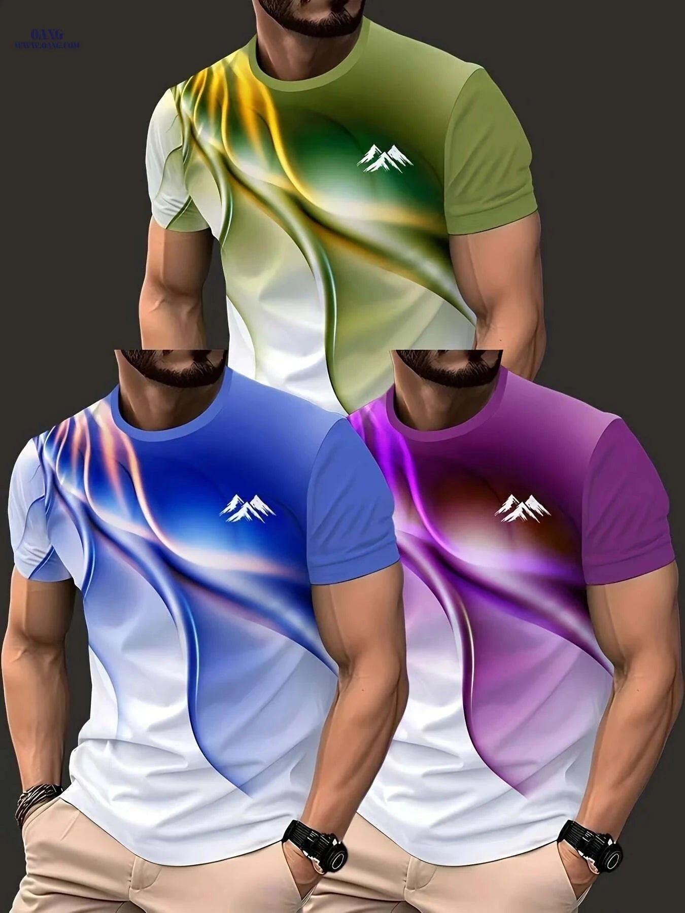 Men's Casual Short Sleeve T-Shirts - Vibrant Geometric Bird Design   OAXG Mixed Color / S