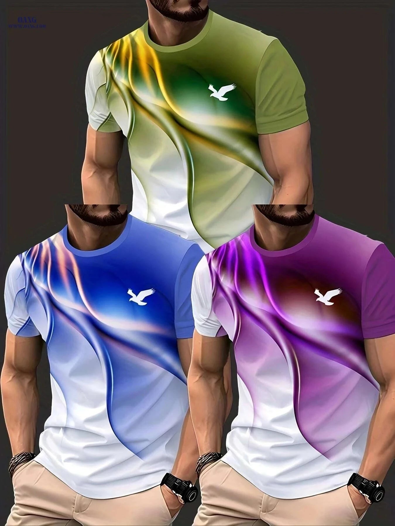 Men's Casual Short Sleeve T-Shirts - Vibrant Geometric Bird Design   OAXG Mixed Color / S