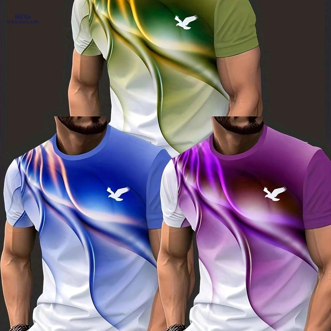 Men's Casual Short Sleeve T-Shirts - Vibrant Geometric Bird Design   OAXG Mixed Color / S