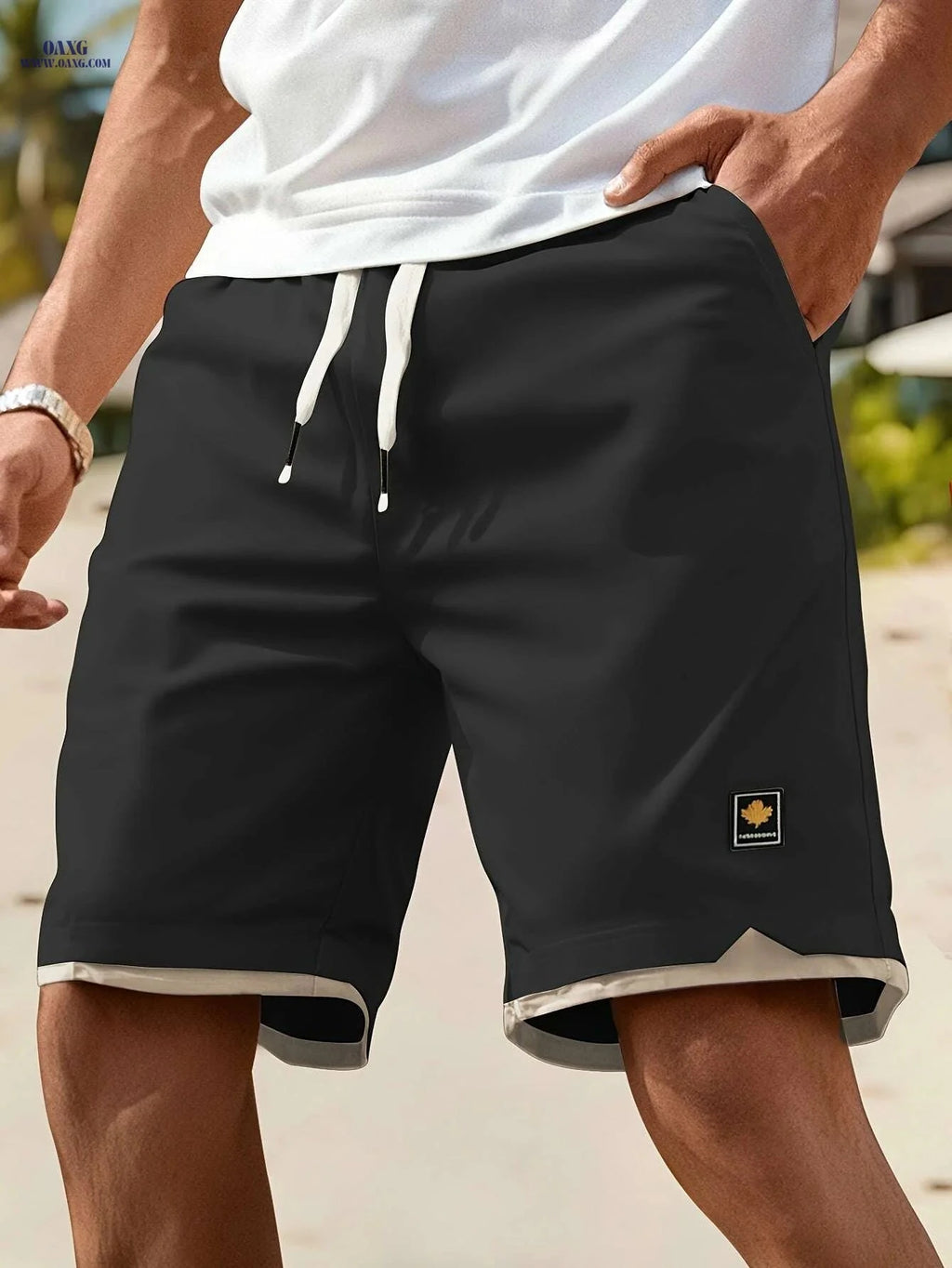Men’s Casual Shorts - Faux Two-Piece Design with Drawstring Waist   OAXG 