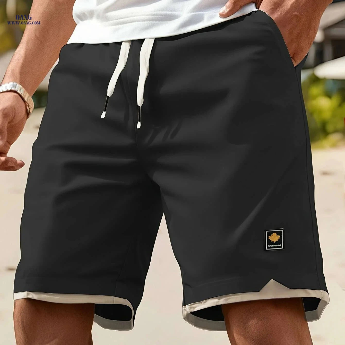 Men’s Casual Shorts - Faux Two-Piece Design with Drawstring Waist   OAXG Khaki / XXS