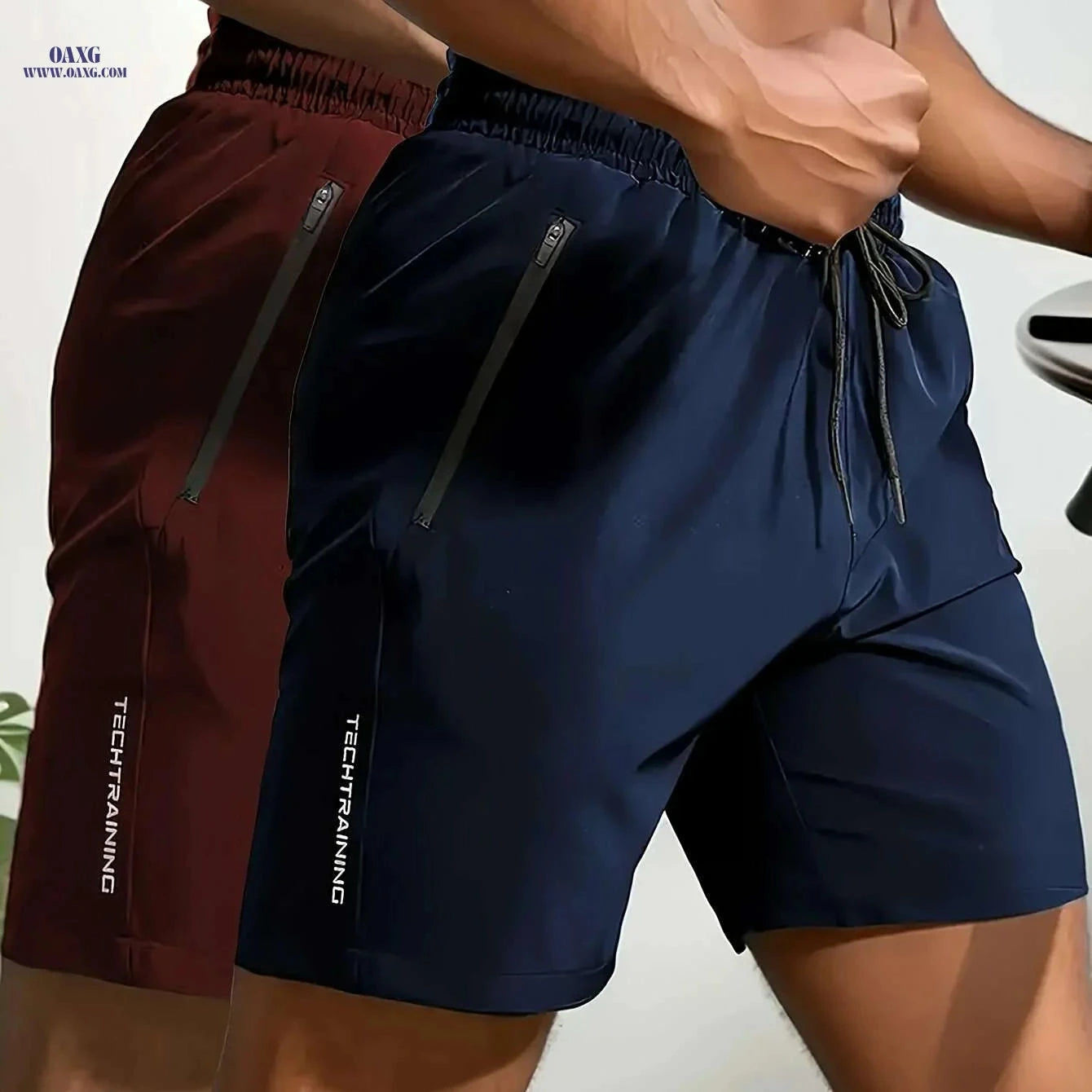 Men's Casual Shorts with Pockets - Elastic Waist, Sporty Style   OAXG Black And Blue / S