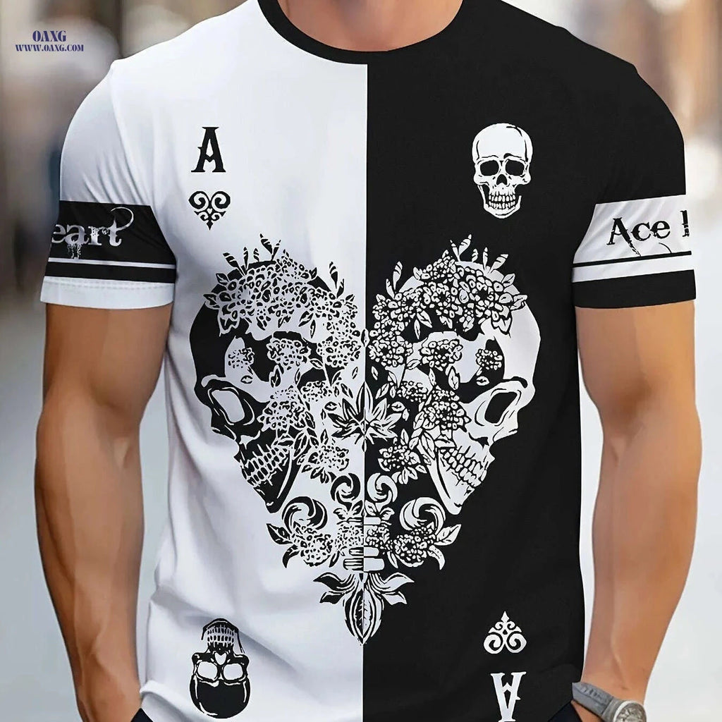 Men's Casual Skull Print T-Shirt - Short Sleeve Crew Neck Tee   OAXG Black / M