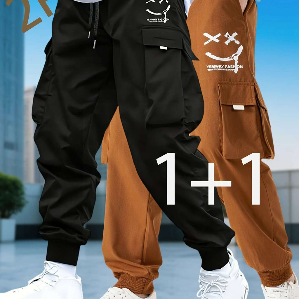 Men's Casual Solid Color Cargo Pants - Drawstring, Multi-Pocket Style   OAXG 