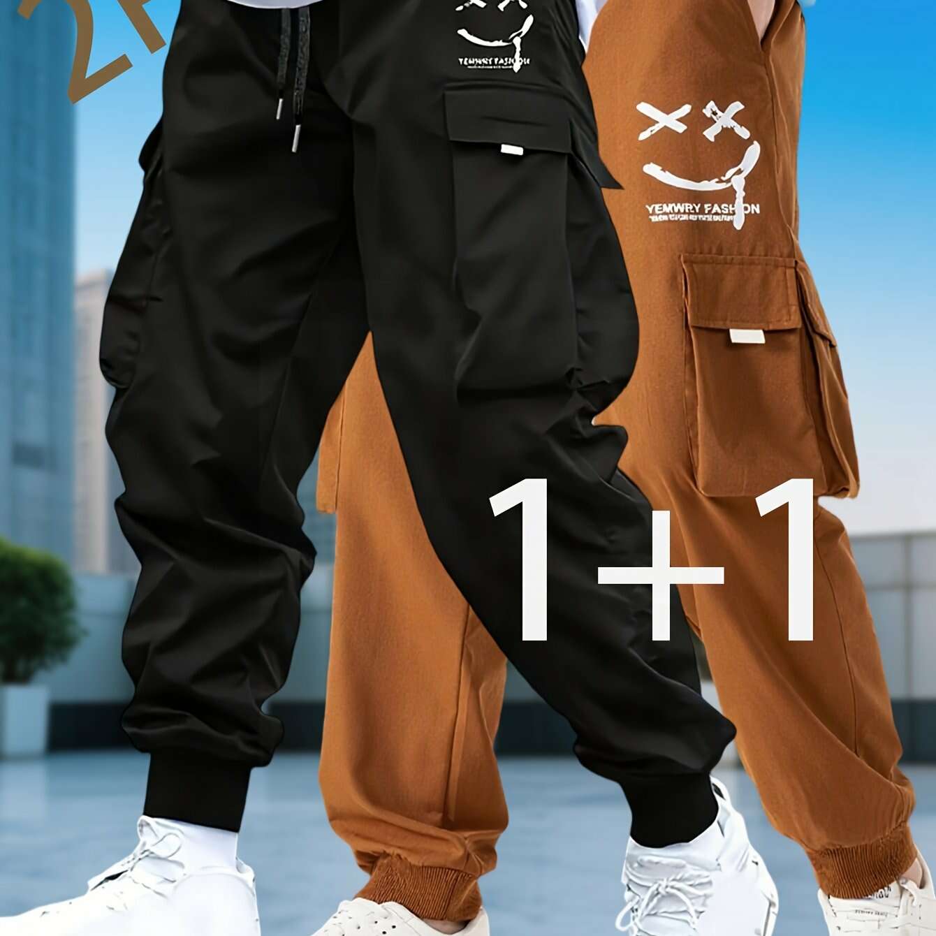 Men's Casual Solid Color Cargo Pants - Drawstring, Multi-Pocket Style   OAXG 