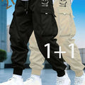 Men's Casual Solid Color Cargo Pants - Drawstring, Multi-Pocket Style   OAXG 