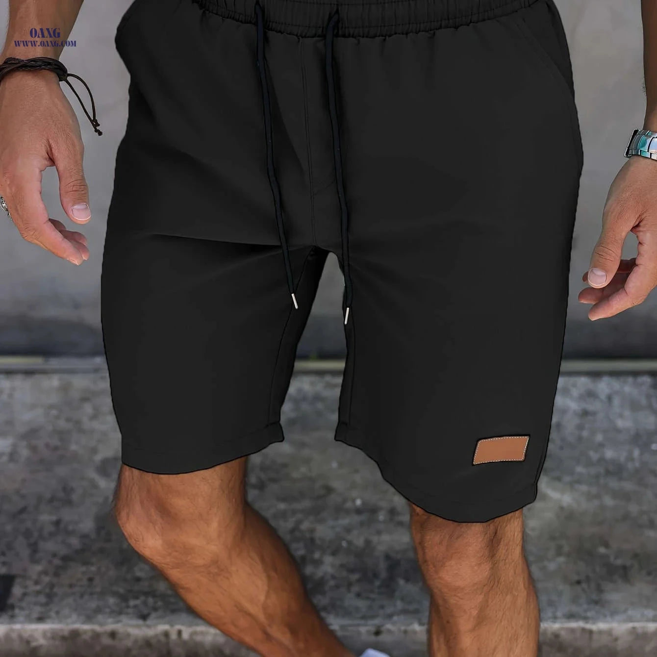 Men’s Casual Solid Color Five-Point Shorts - Elastic Waist, Mid Rise   OAXG 