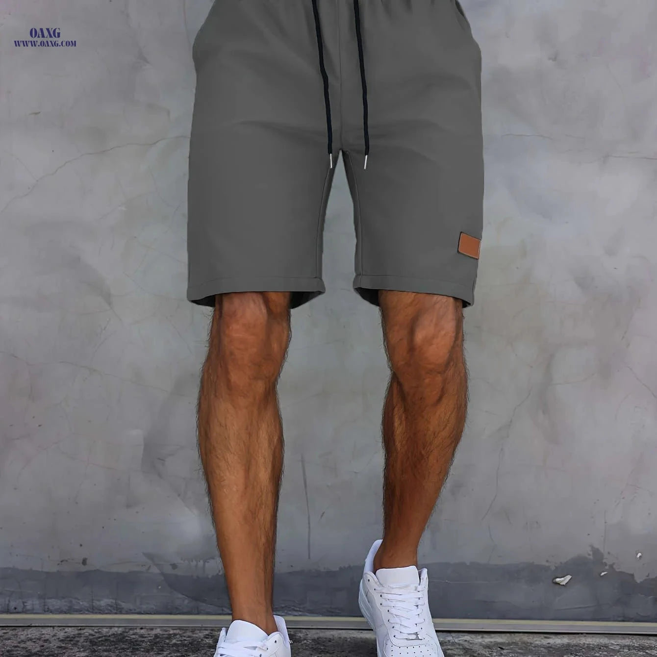 Men’s Casual Solid Color Five-Point Shorts - Elastic Waist, Mid Rise   OAXG 