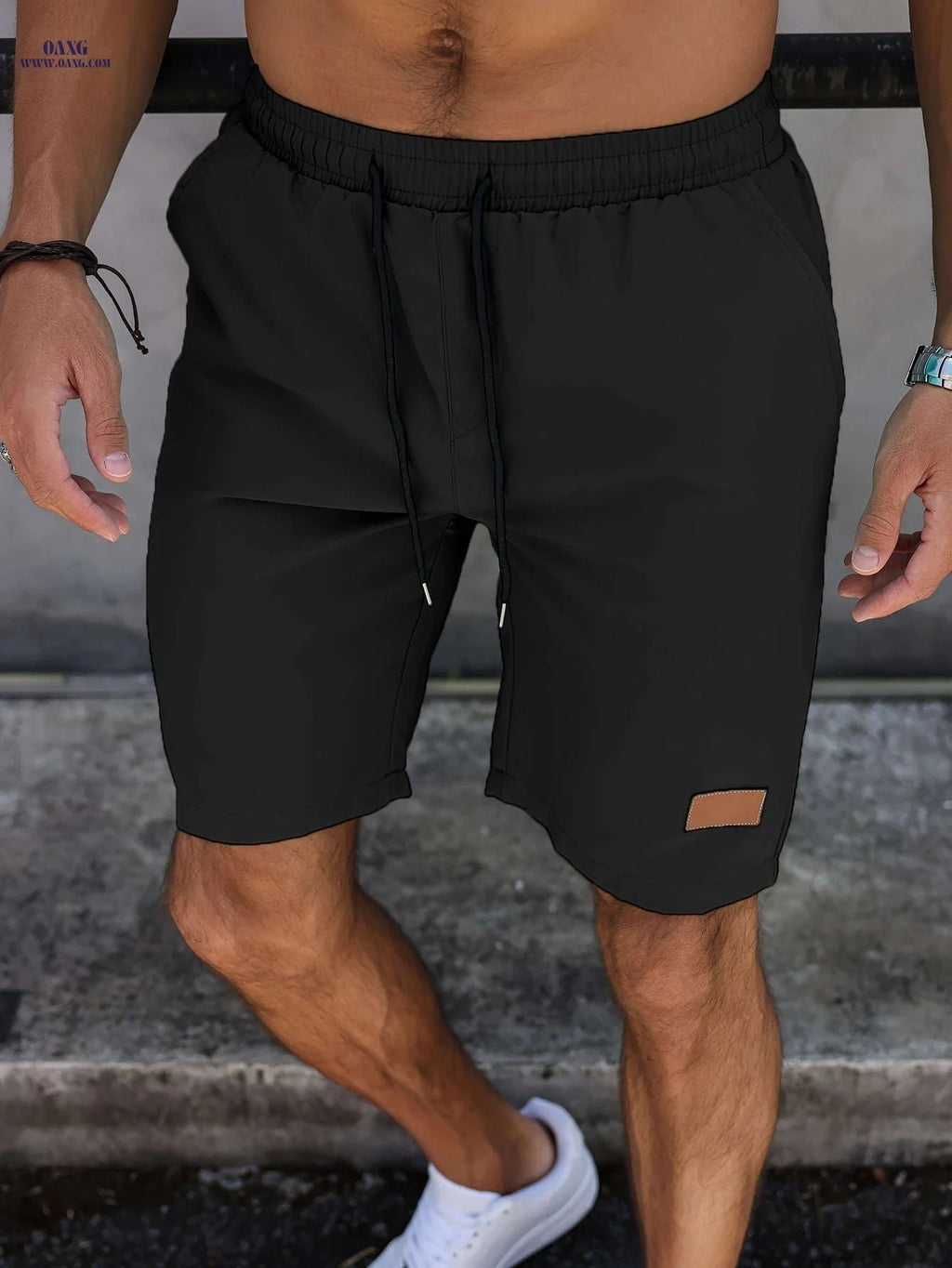 Men’s Casual Solid Color Five-Point Shorts - Elastic Waist, Mid Rise   OAXG 