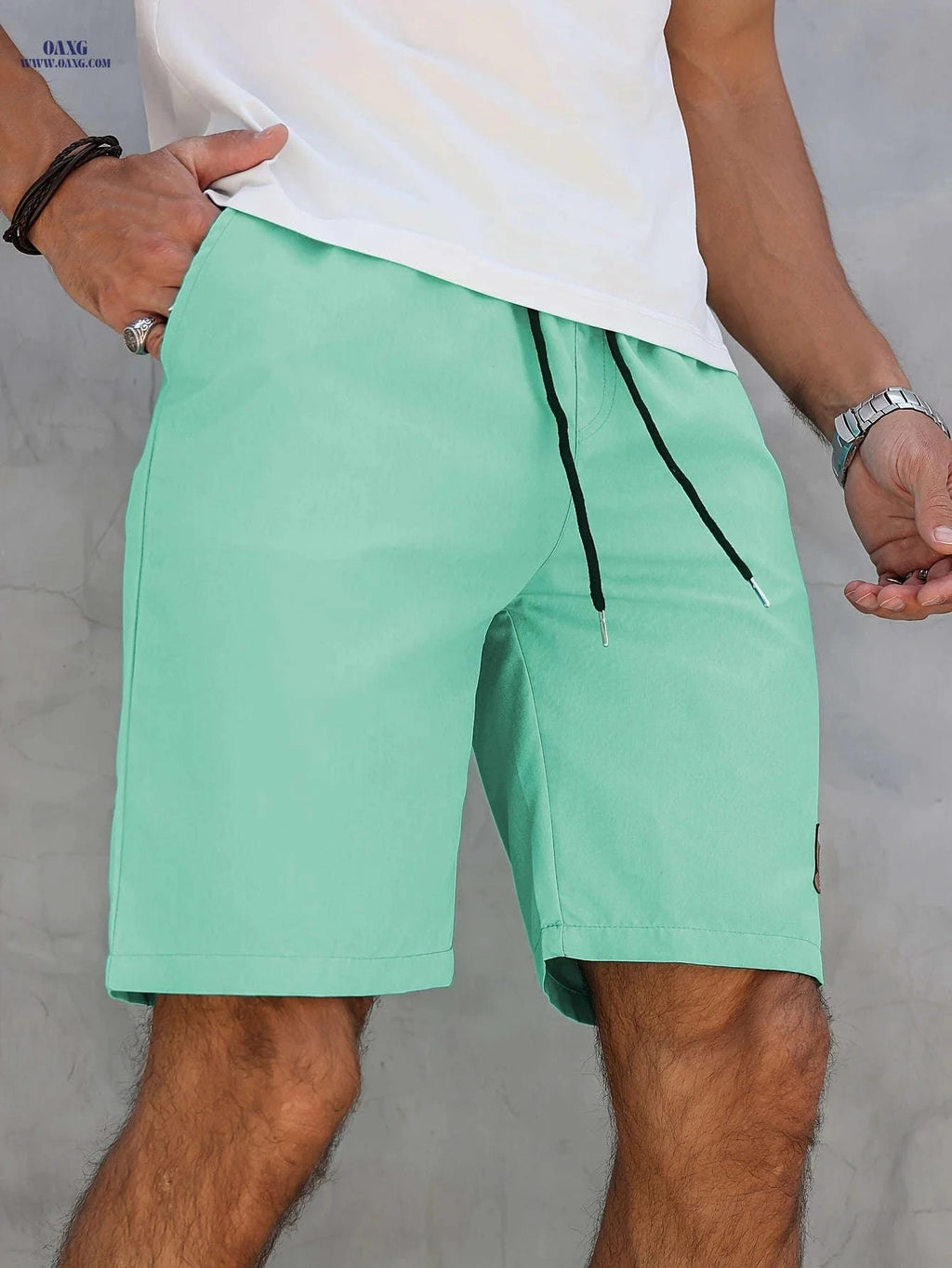 Men’s Casual Solid Color Five-Point Shorts - Elastic Waist, Mid Rise   OAXG Navy Color / FR S
