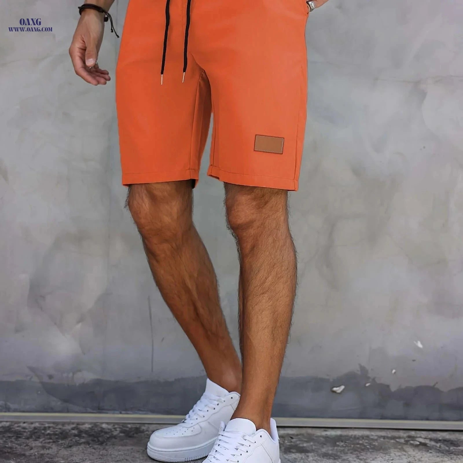 Men’s Casual Solid Color Five-Point Shorts - Elastic Waist, Mid Rise   OAXG Navy Color / FR S