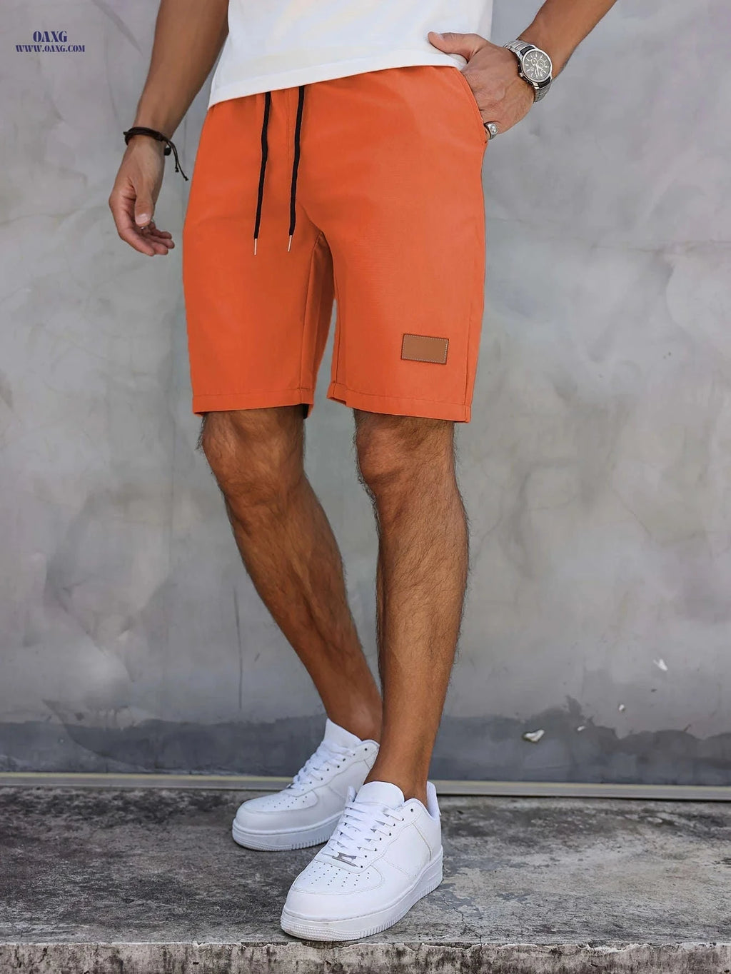 Men’s Casual Solid Color Five-Point Shorts - Elastic Waist, Mid Rise   OAXG Navy Color / FR S