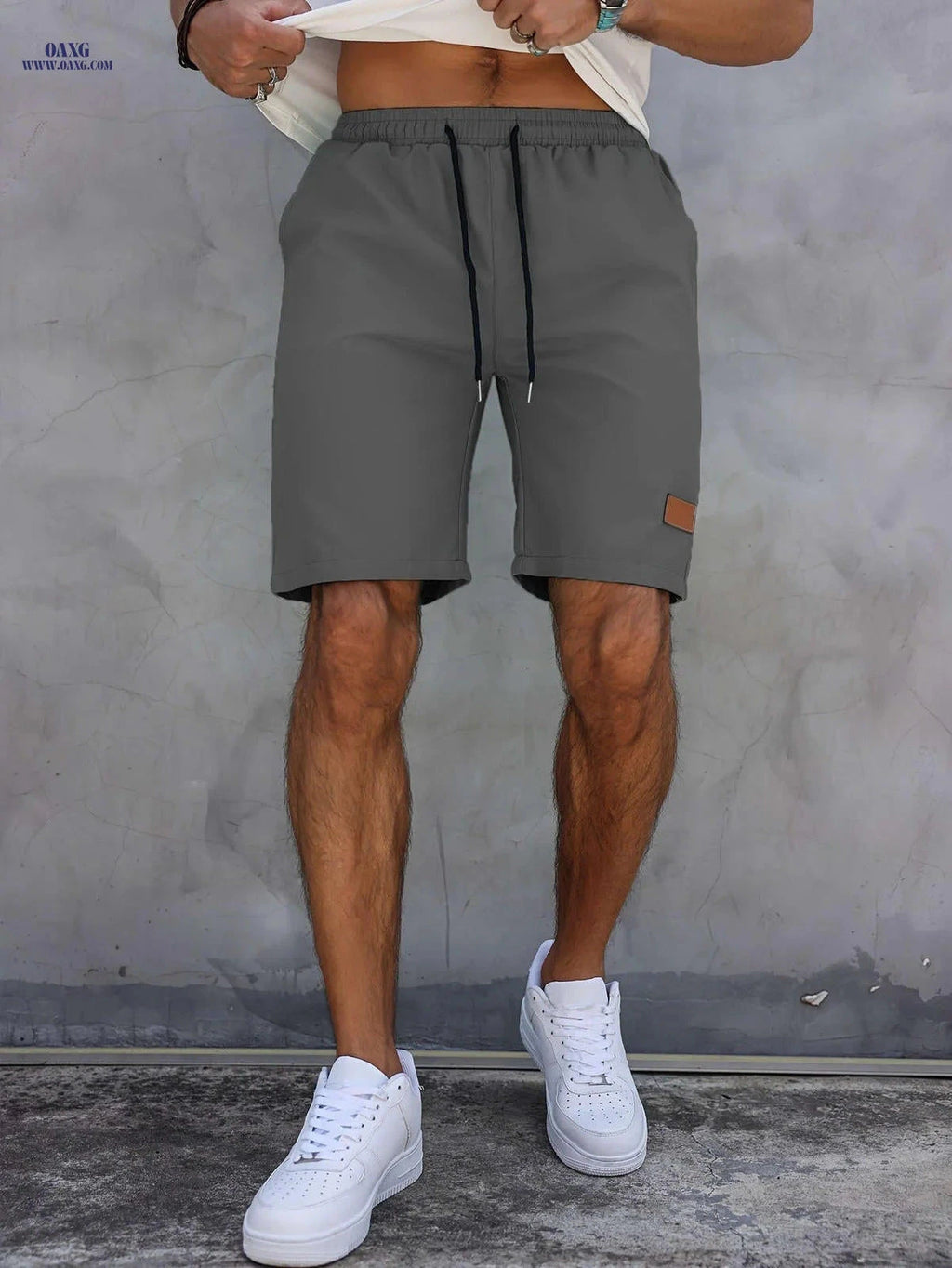 Men’s Casual Solid Color Five-Point Shorts - Elastic Waist, Mid Rise   OAXG Navy Color / FR S