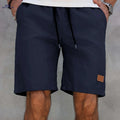 Men’s Casual Solid Color Five-Point Shorts - Elastic Waist, Mid Rise   OAXG Navy Color / FR S