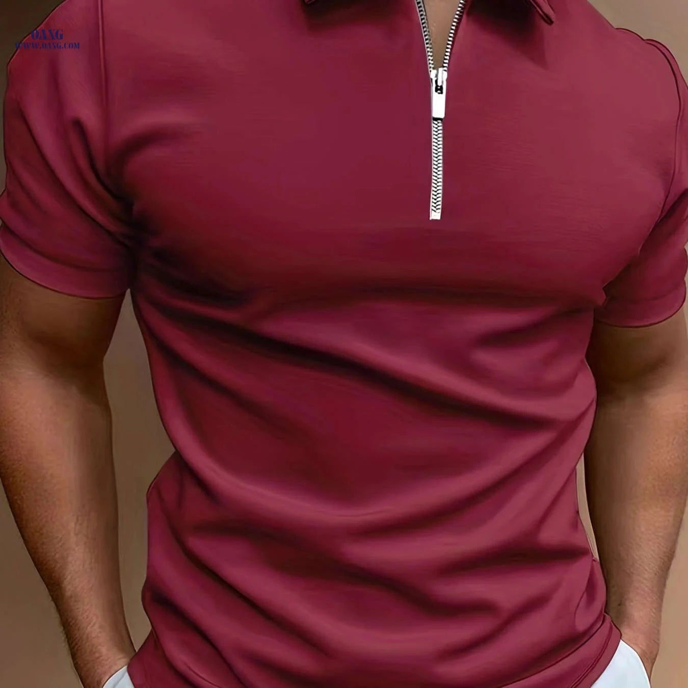 Men's Casual Solid Color Short Sleeve Shirt - Summer Zippered Top   OAXG White / FR S