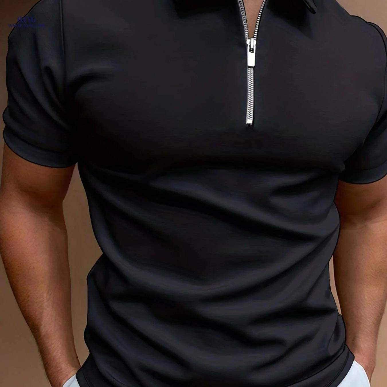 Men's Casual Solid Color Short Sleeve Shirt - Summer Zippered Top   OAXG White / FR S