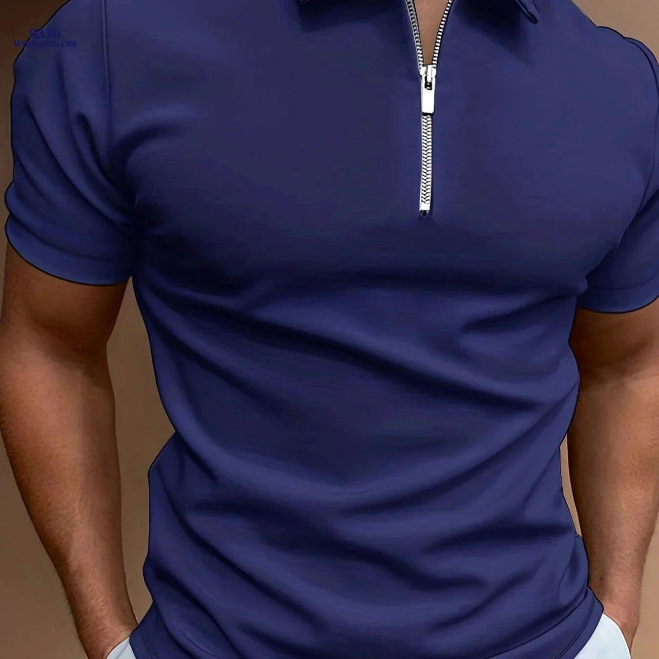 Men's Casual Solid Color Short Sleeve Shirt - Summer Zippered Top   OAXG White / FR S