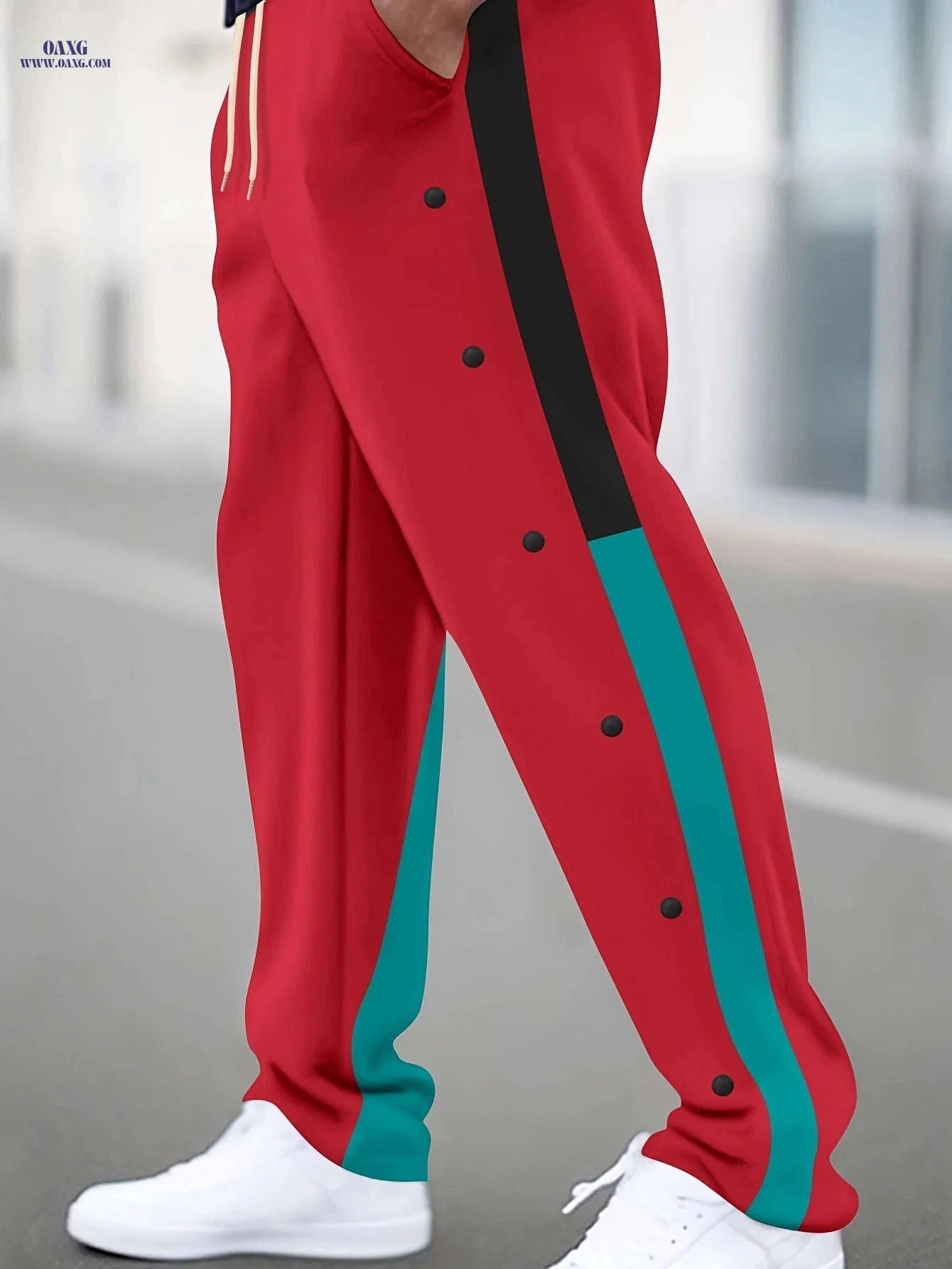 Men's Casual Spliced Straight-Leg Pants - Dual-Tone & Button Detail   OAXG 