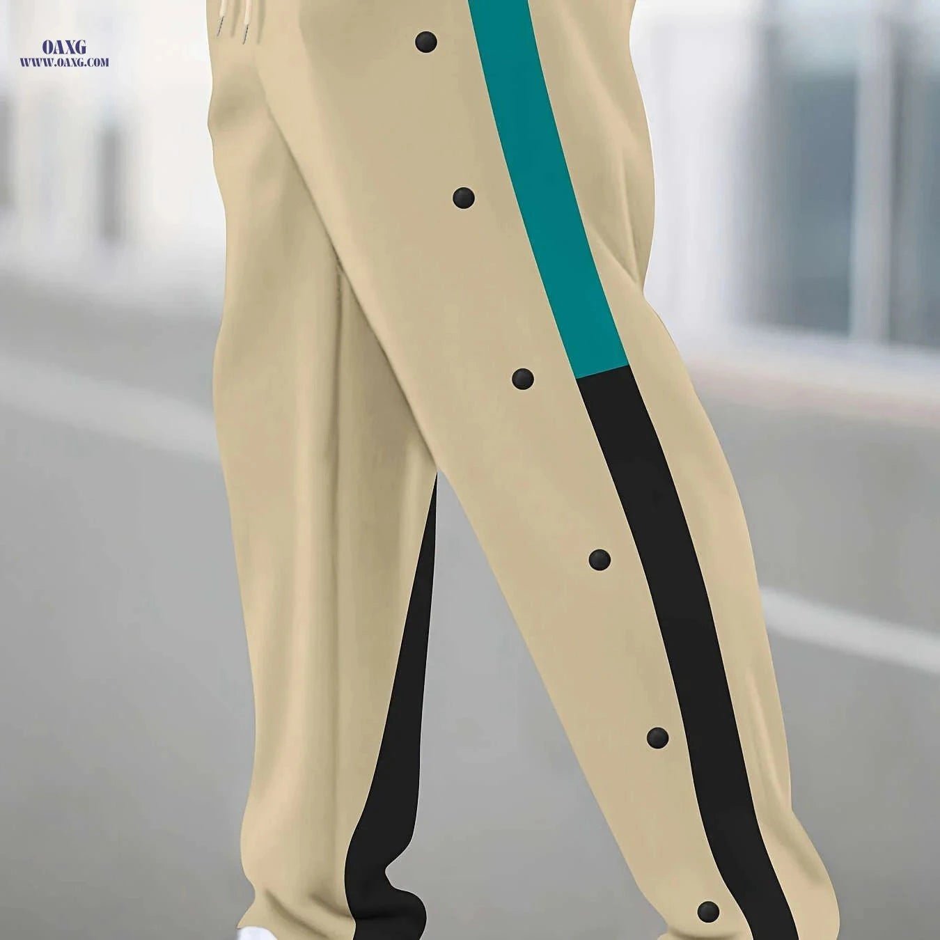 Men's Casual Spliced Straight-Leg Pants - Dual-Tone & Button Detail   OAXG 