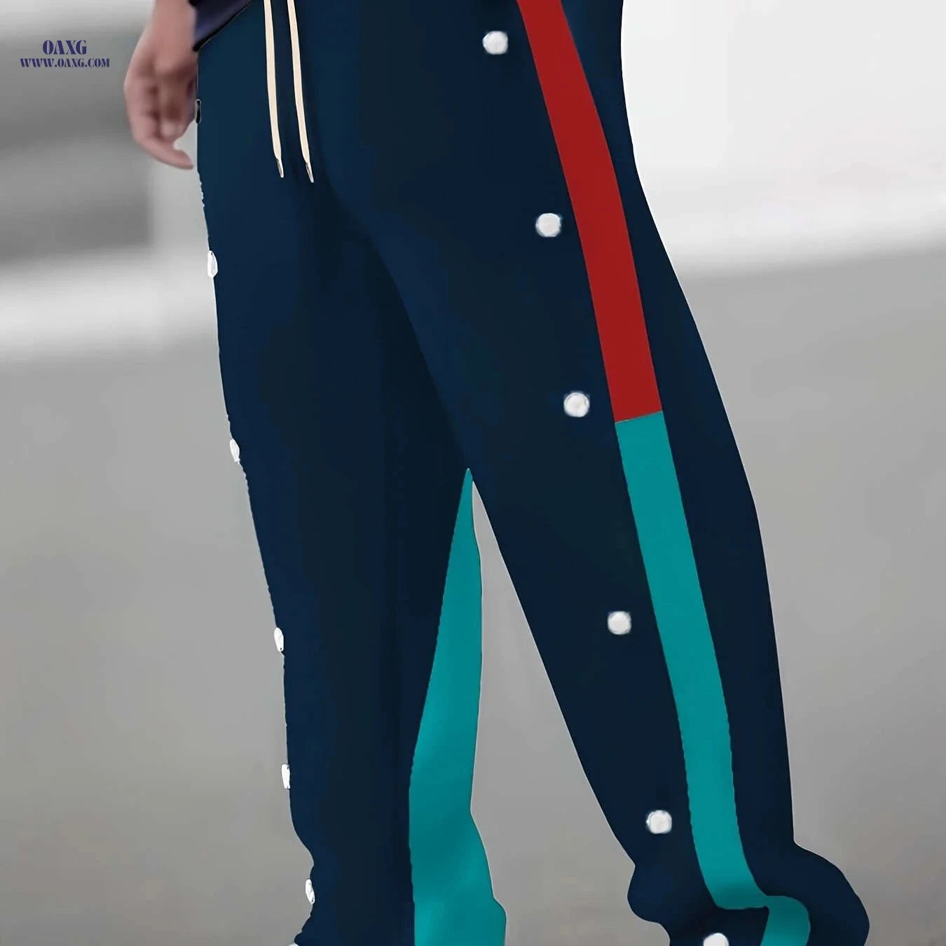 Men's Casual Spliced Straight-Leg Pants - Dual-Tone & Button Detail   OAXG 