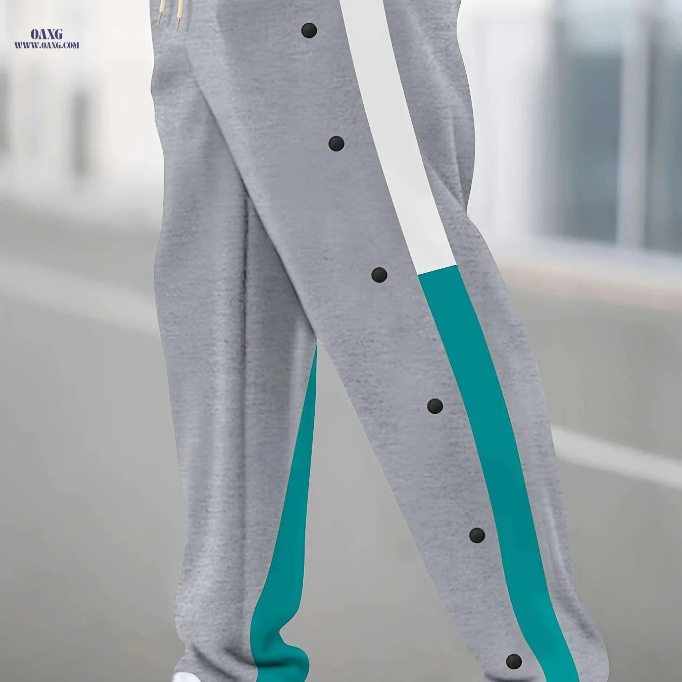 Men's Casual Spliced Straight-Leg Pants - Dual-Tone & Button Detail   OAXG 