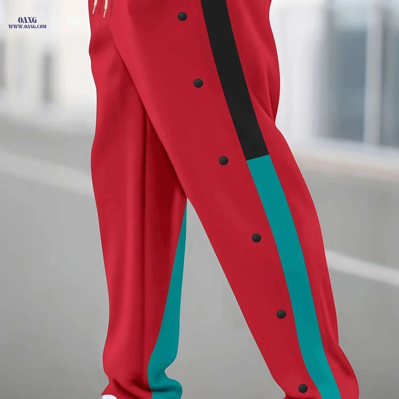 Men's Casual Spliced Straight-Leg Pants - Dual-Tone & Button Detail   OAXG 