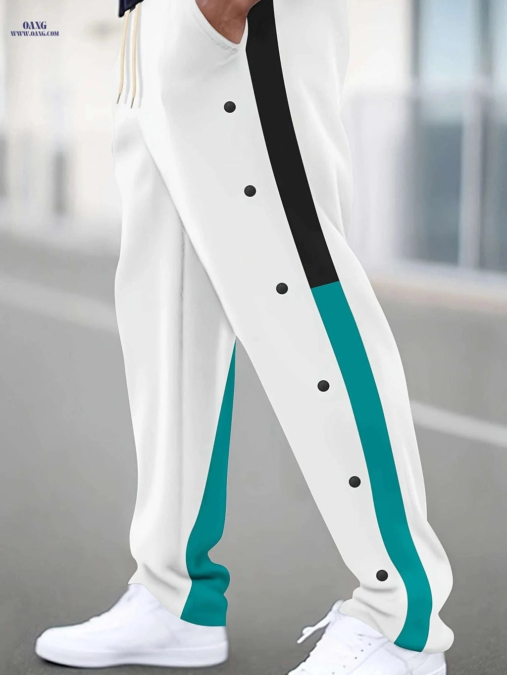 Men's Casual Spliced Straight-Leg Pants - Dual-Tone & Button Detail   OAXG Black / FR S