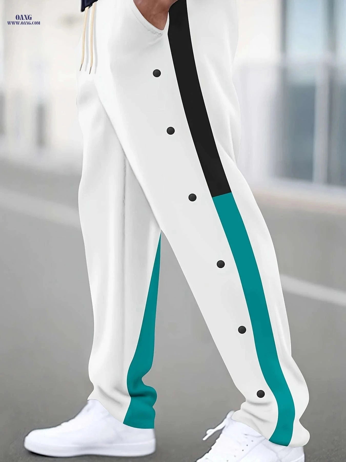 Men's Casual Spliced Straight-Leg Pants - Dual-Tone & Button Detail   OAXG Black / FR S