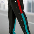 Men's Casual Spliced Straight-Leg Pants - Dual-Tone & Button Detail   OAXG Black / FR S