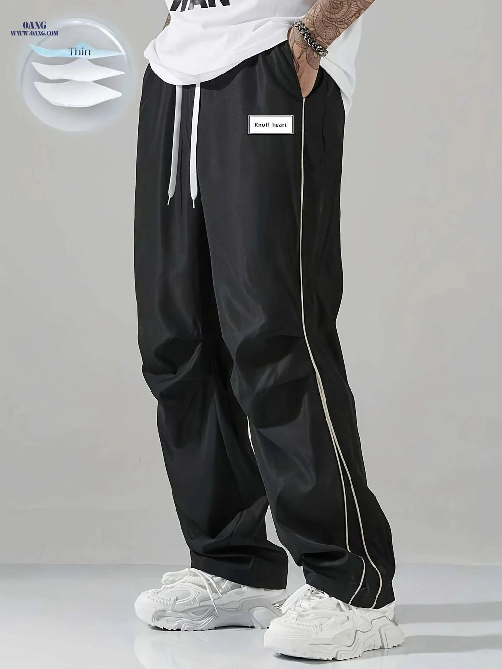 Men's Casual Sports Cargo Pants - Quick-Dry, Loose Fit, Striped   OAXG 