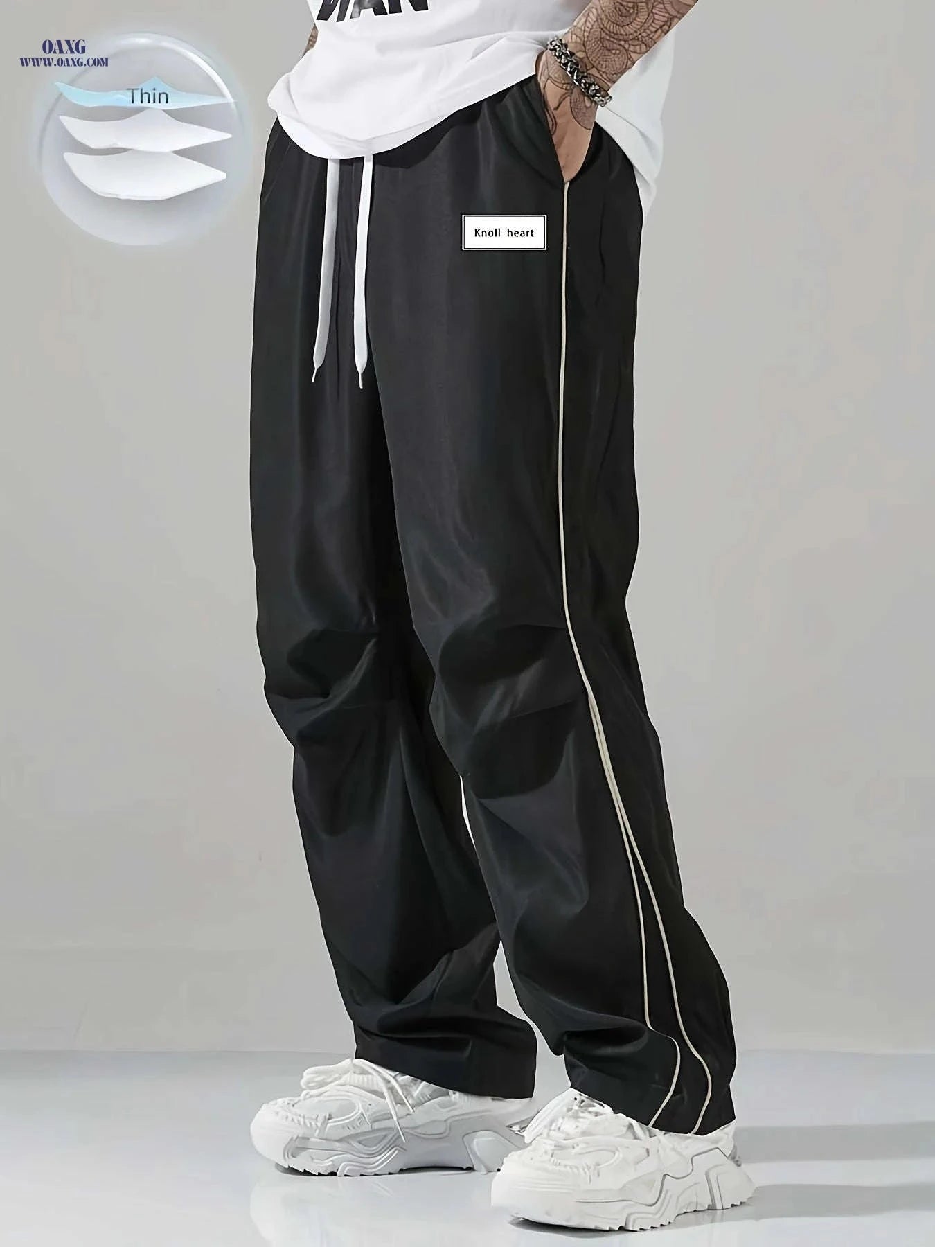 Men's Casual Sports Cargo Pants - Quick-Dry, Loose Fit, Striped   OAXG 