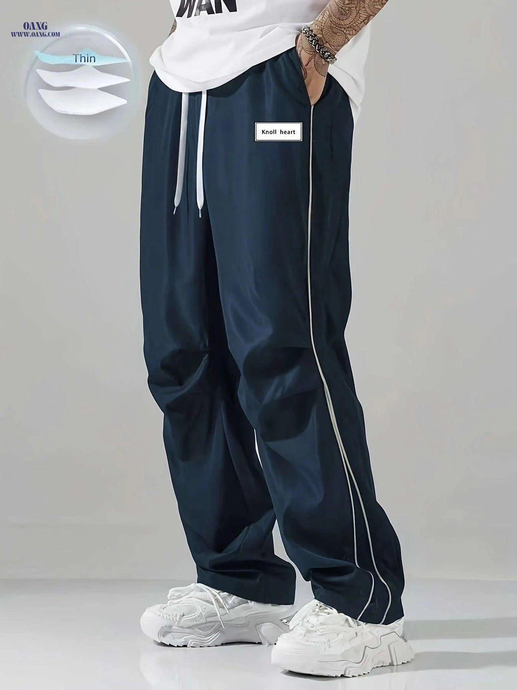 Men's Casual Sports Cargo Pants - Quick-Dry, Loose Fit, Striped   OAXG Black / FR S