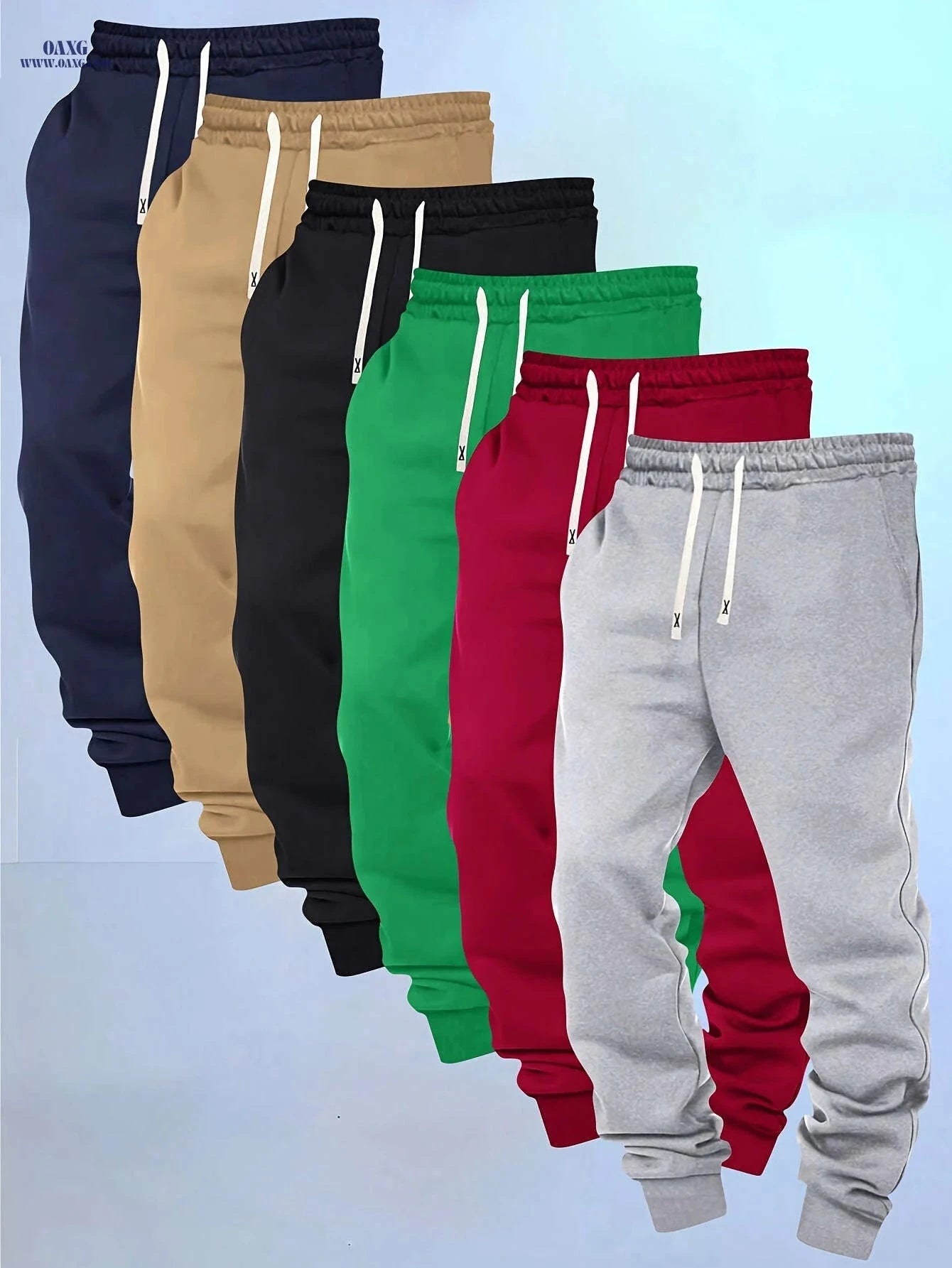 Men's Casual Sports Pants - Elastic Waist, Solid Color, Comfortable Fit   OAXG 