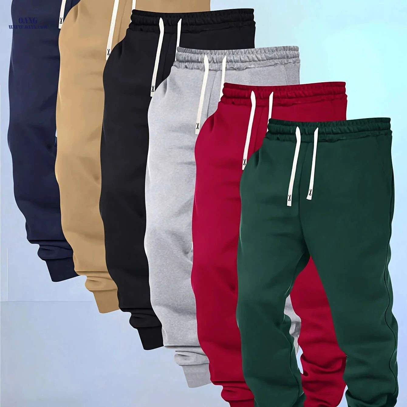 Men's Casual Sports Pants - Elastic Waist, Solid Color, Comfortable Fit   OAXG 