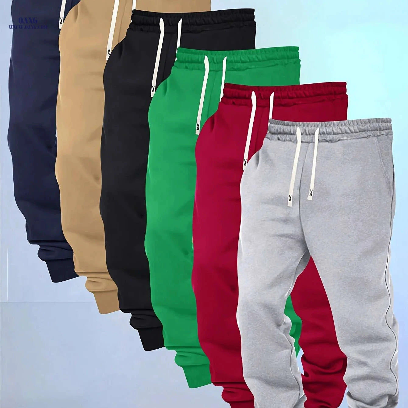 Men's Casual Sports Pants - Elastic Waist, Solid Color, Comfortable Fit   OAXG Mixed Color / FR S